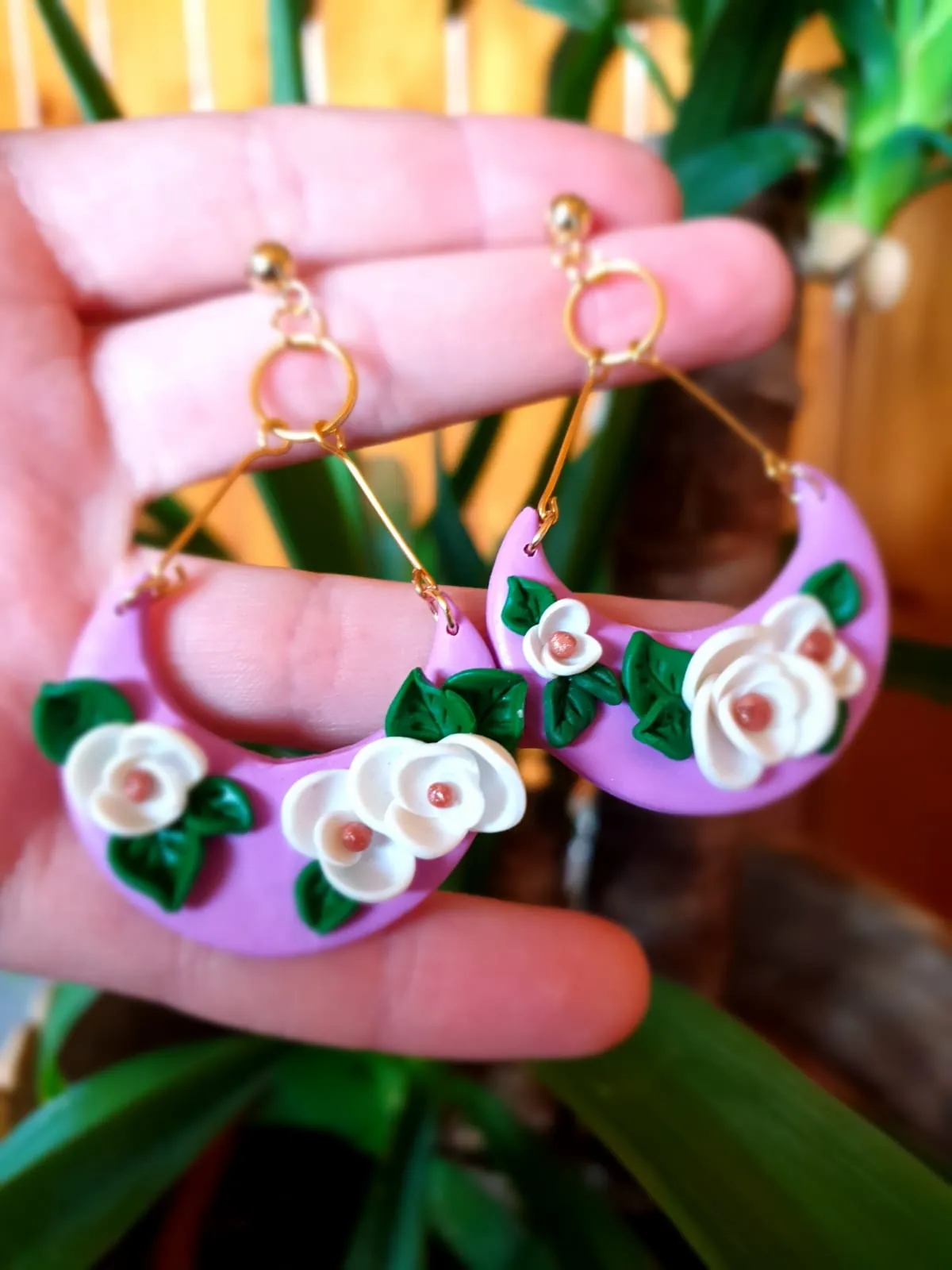 Pendientes Lunas florales - Imagen 3