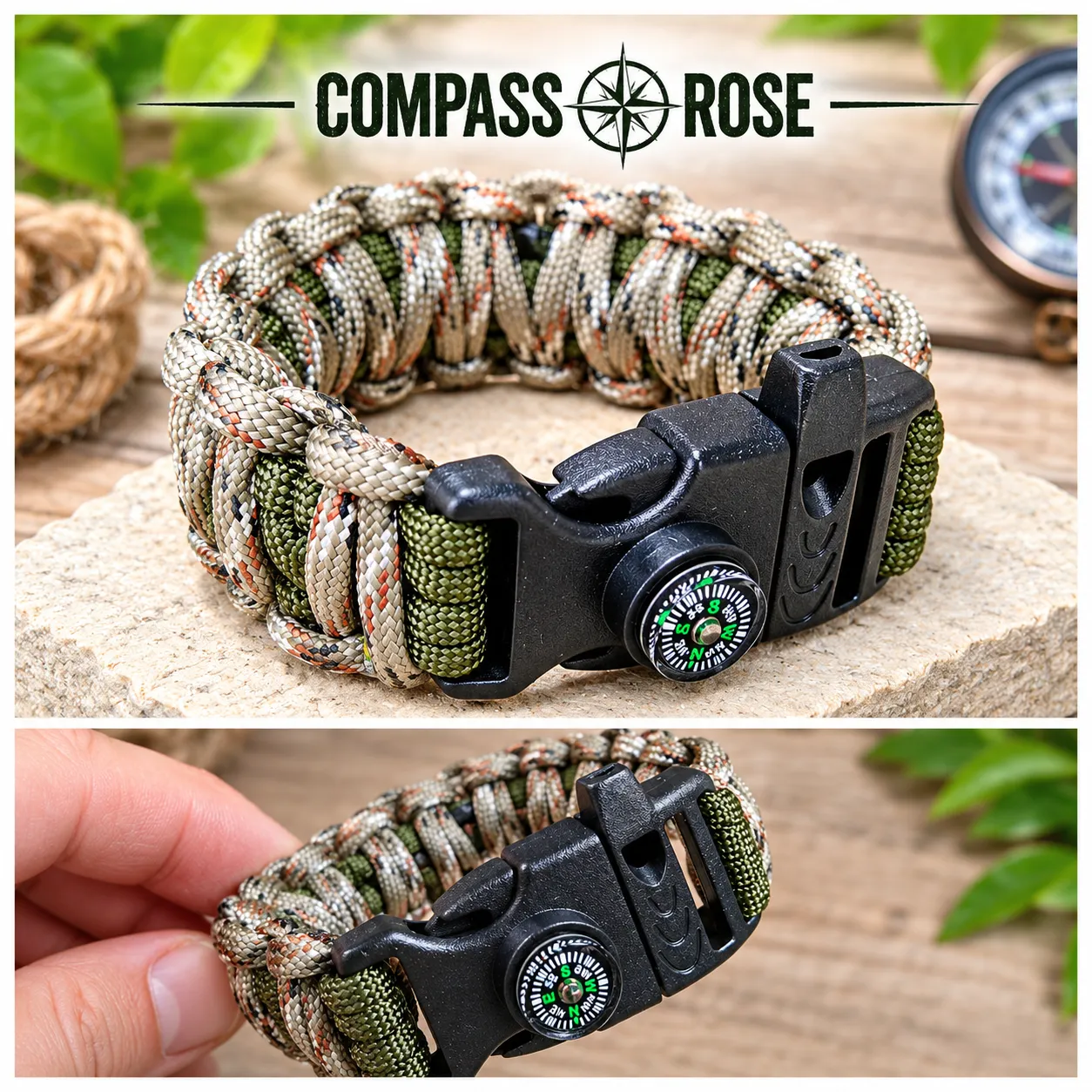 Pulsera trenzada a mano estilo aventura/supervivencia