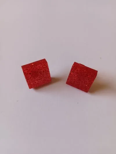 Pendientes Botón Cuadrados Rojos - Imagen 5