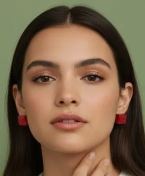 Pendientes Botón Cuadrados Rojos - Imagen 2